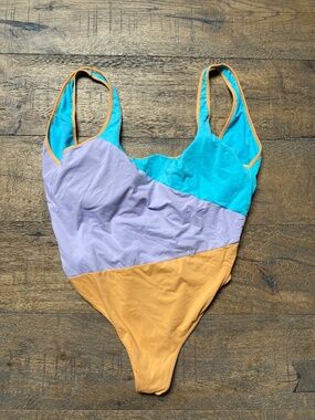Roxy Retro Colorblock One Piece Swimsuit - Turquoise/Lavender/Yellow
